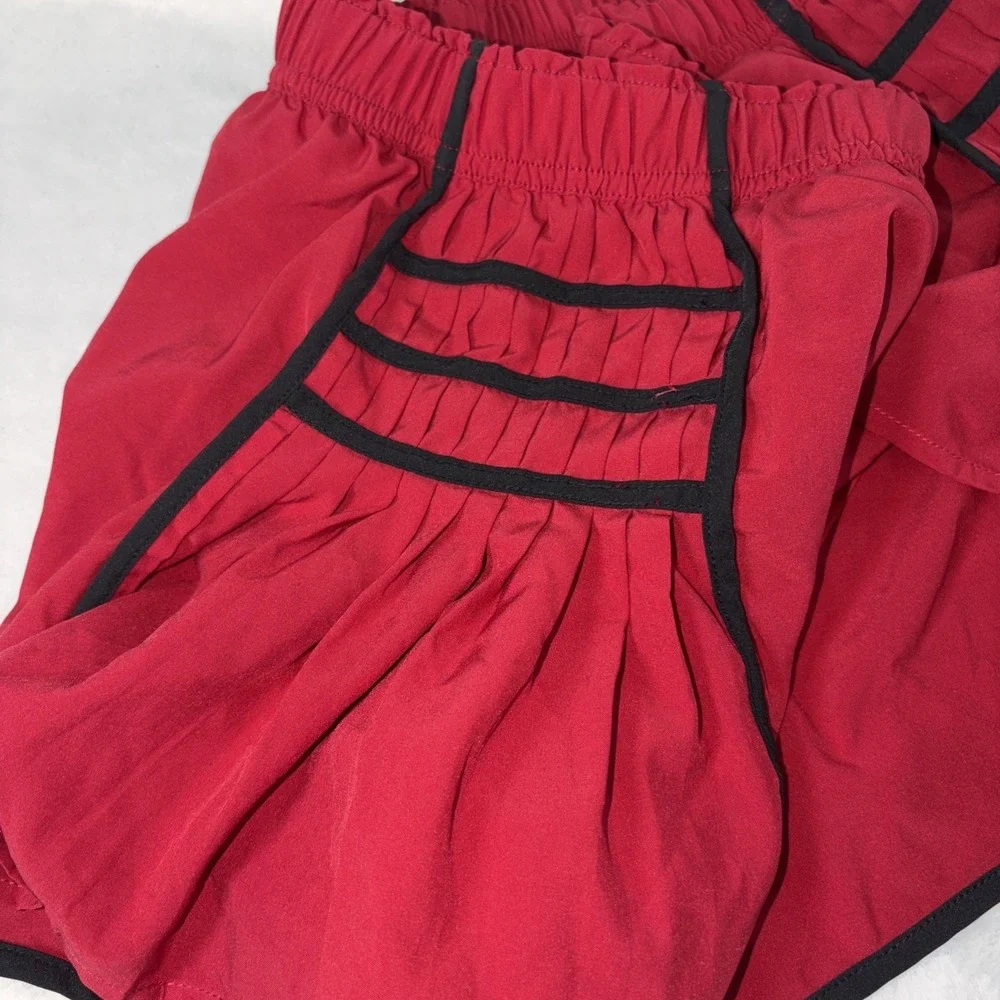 Red Flowy Athletic Shorts Dolphin Hem Black Trim‎ Preppy Sporty Medium Hot Girl